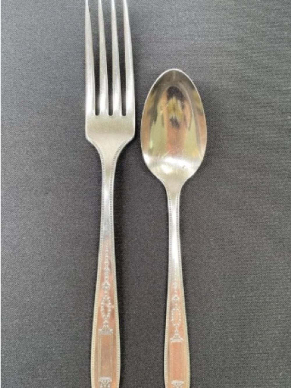 Polished Silver-Tone Fork & Spoon Pair with Decorative Handle